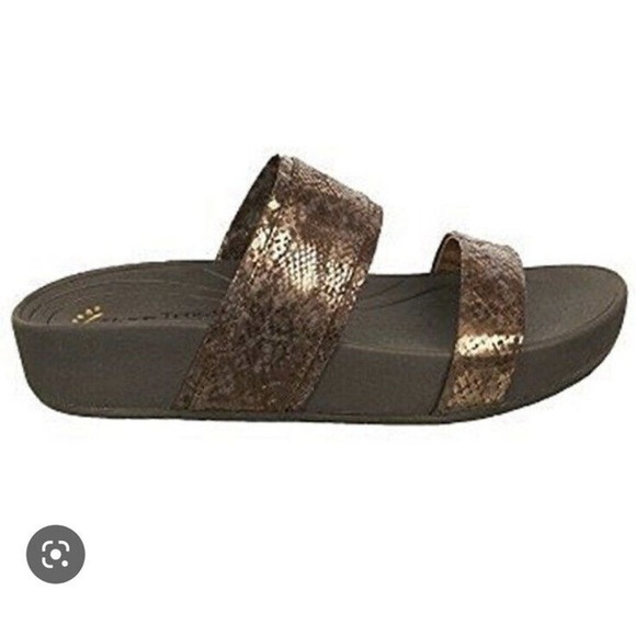 Bare Traps Womens Sandals Sz 6M Gemini Silver Bronze Snake Print Slip-Ons - Picture 1 of 1